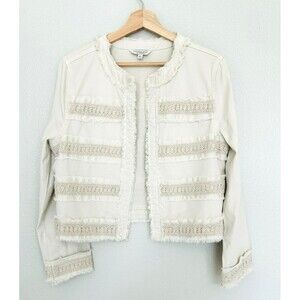 Liverpool Los Angeles Fray & Lace Bone Denim Button Stretch Jacket Size S NWOT